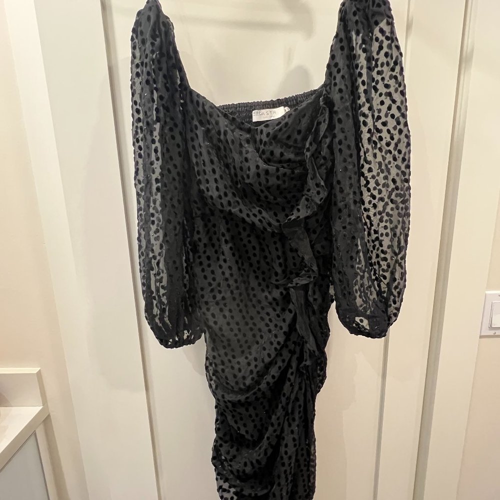 ASTR Black Long Sleeve Polka Dot Dress